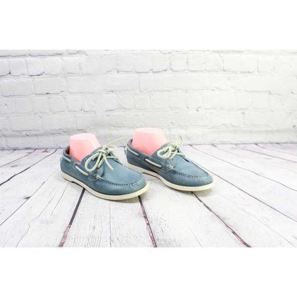 LL Bean Blue Suede Boat Moccasin Rubber Sole Loafer Shoes Size 7 - Picture 3 of 9